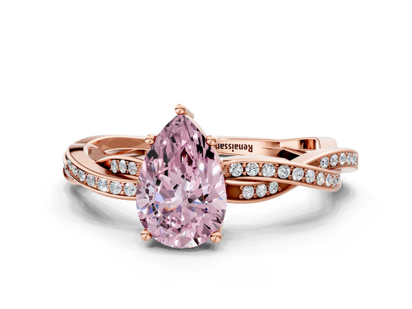 Rose gold Fancy Pink Pear  Solitaire Twisted Pave Diamond Ring with Four-Prong Setting