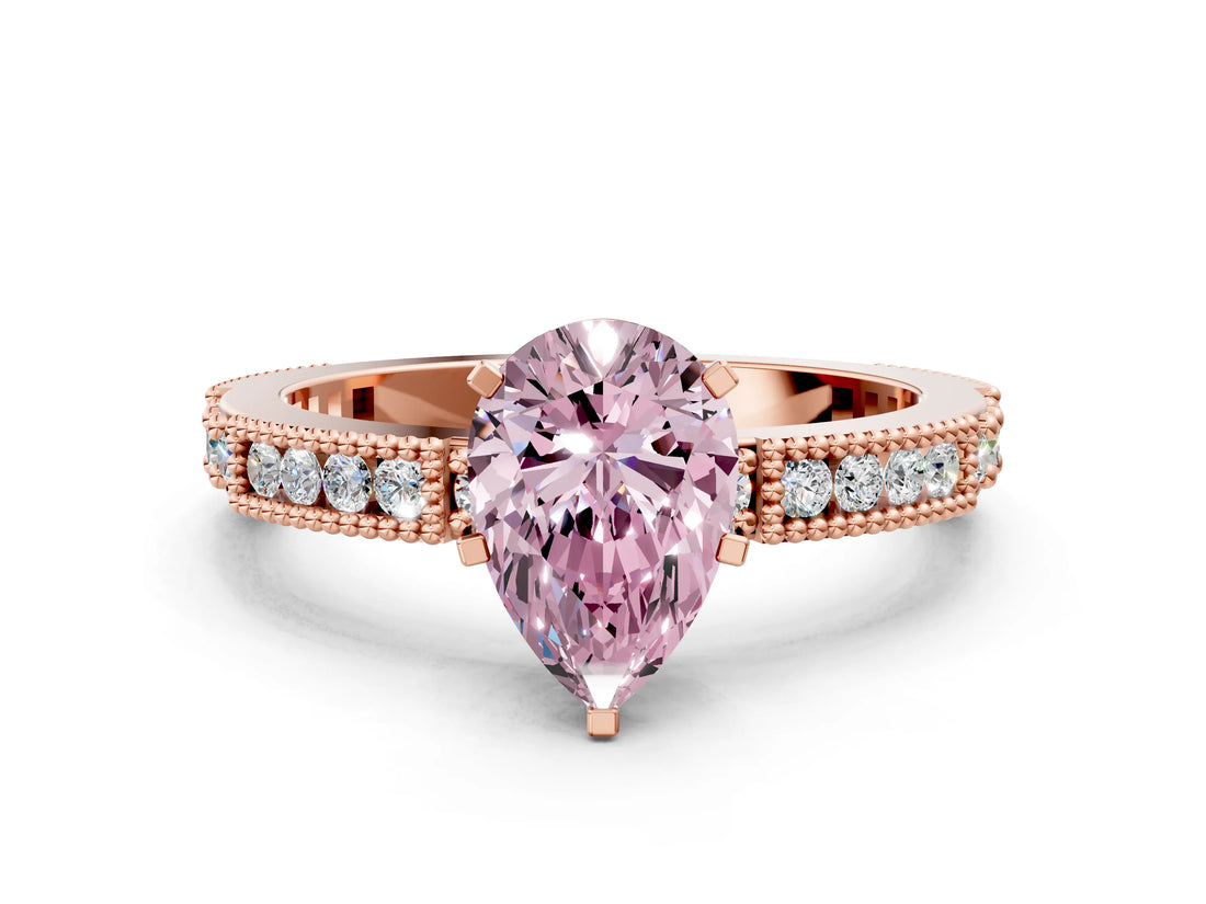 Rose gold Fancy Pink Pear  Solitaire with Pavé Band and Four-Prong Setting_313