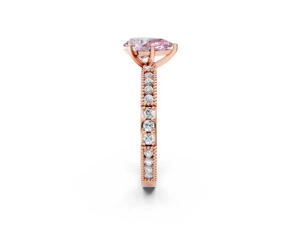 Rose Gold Pear-Shaped Milgrain Pave Engagement Ring Setting for Fancy Pink Center