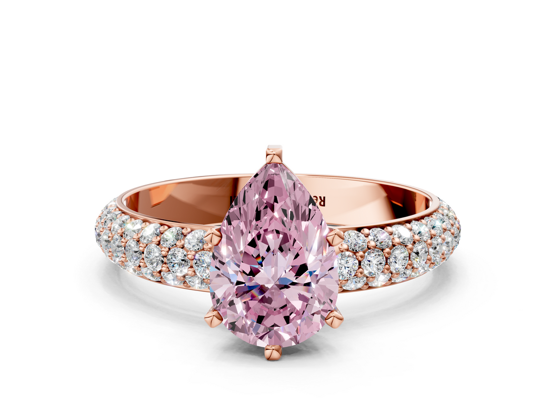 Rose gold Fancy Pink Pear  Solitaire with Pave Band and Four-Prong Setting_3