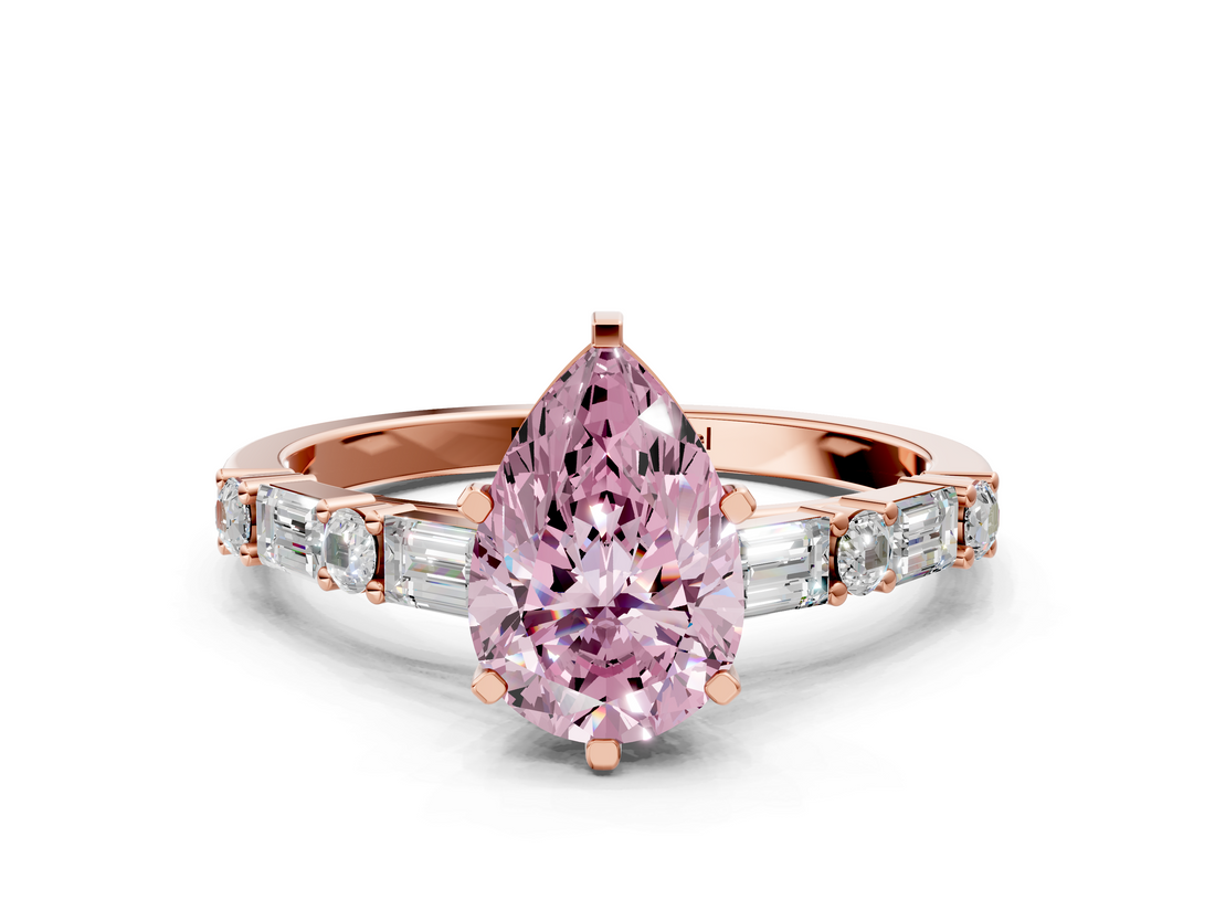 Rose gold Fancy Pink Pear  Solitaire with Side Baguettes and Channel Set Band_88