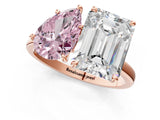 Rose gold Fancy Pink Pear  and Emerald Cut Toi Moi Ring with Prong Setting_64