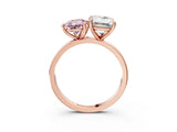 Rose gold Fancy Pink Pear  and Emerald Cut Toi Moi Ring with Prong Setting_66