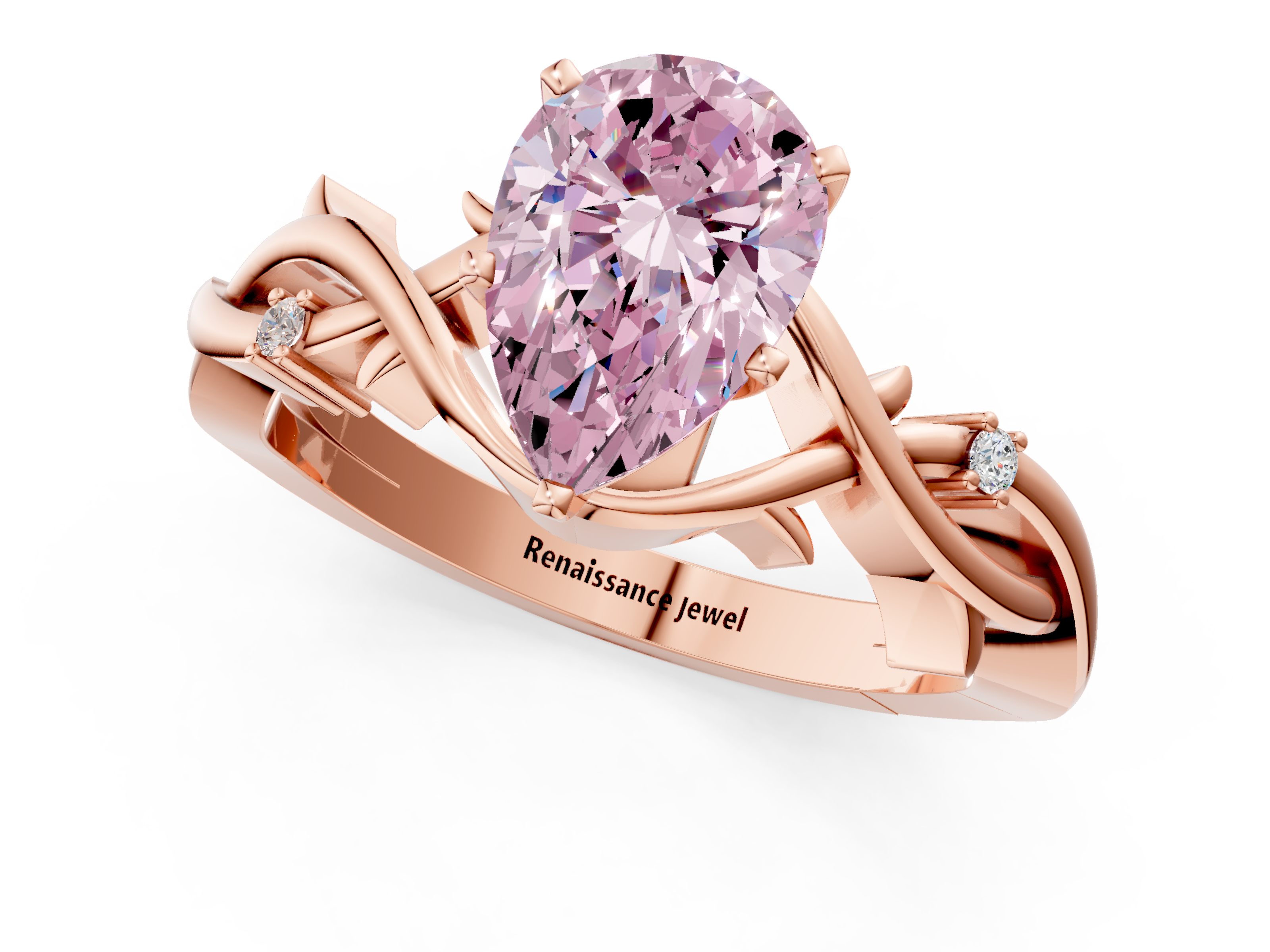 Rose gold Fancy Pink Pear cut Solitaire Twisted Band Prong Setting Ring_184