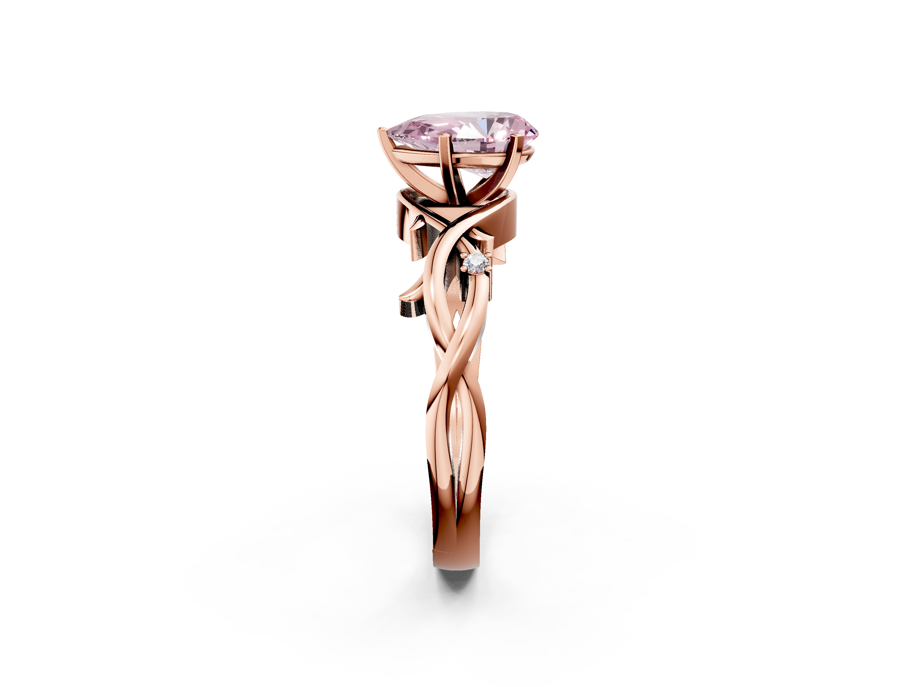Rose gold Fancy Pink Pear cut Solitaire Twisted Band Prong Setting Ring_185