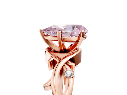 Rose gold Fancy Pink Pear cut Solitaire Twisted Band Prong Setting Ring_188