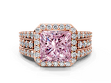 Rose gold Fancy Pink Princess -Cut Halo Diamond Ring with Split Shank and Four-Prong Setting_17