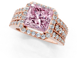 Rose gold Fancy Pink Princess -Cut Halo Diamond Ring with Split Shank and Four-Prong Setting_18