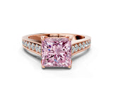 Rose gold Fancy Pink Princess  Brilliant Cut Diamond Engagement Ring with Pavé Band and Four-Prong Setting_29