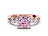 Rose gold Fancy Pink Princess  Brilliant Cut Diamond Five-Stone Prong Set Engagement Ring with Channel Band