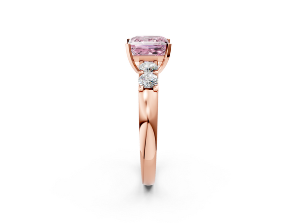 Rose gold Fancy Pink Princess  Brilliant Cut Diamond Five-Stone Prong Set Engagement Ring with Channel Band