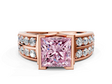 Rose gold Fancy Pink Princess  Brilliant Diamond Channel Set Wide Band Ring with Bezel Setting