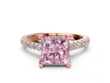 Rose gold Fancy Pink Princess  Brilliant Diamond Solitaire with Pavé Band and Four-Prong Setting 1
