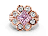 Rose gold Fancy Pink Princess  Brilliant Flower Halo Diamond Split Shank Ring_45