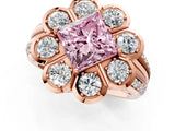 Rose gold Fancy Pink Princess  Brilliant Flower Halo Diamond Split Shank Ring_46