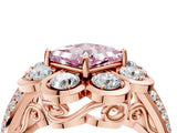 Rose gold Fancy Pink Princess  Brilliant Flower Halo Diamond Split Shank Ring_49