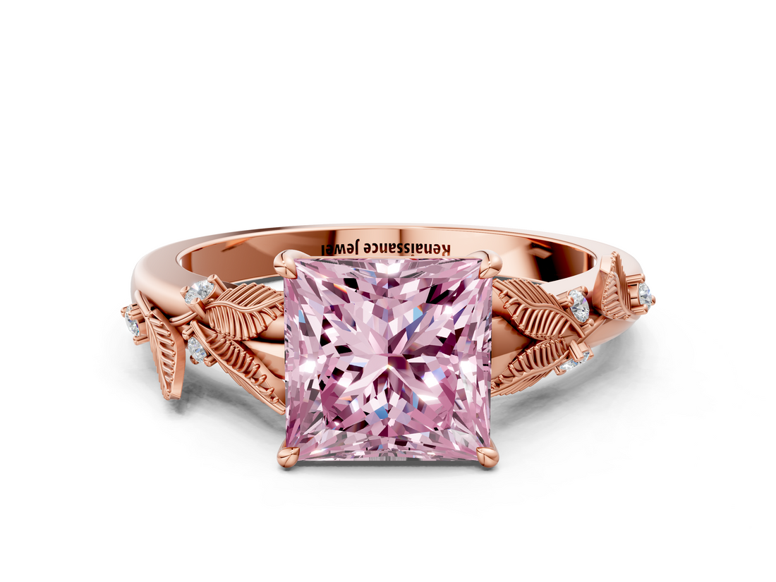 Rose gold Fancy Pink Princess  Brilliant Solitaire with Leaf Motif Band and Four-Prong Setting_33