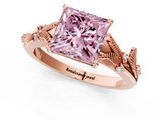 Rose gold Fancy Pink Princess  Brilliant Solitaire with Leaf Motif Band and Four-Prong Setting_34