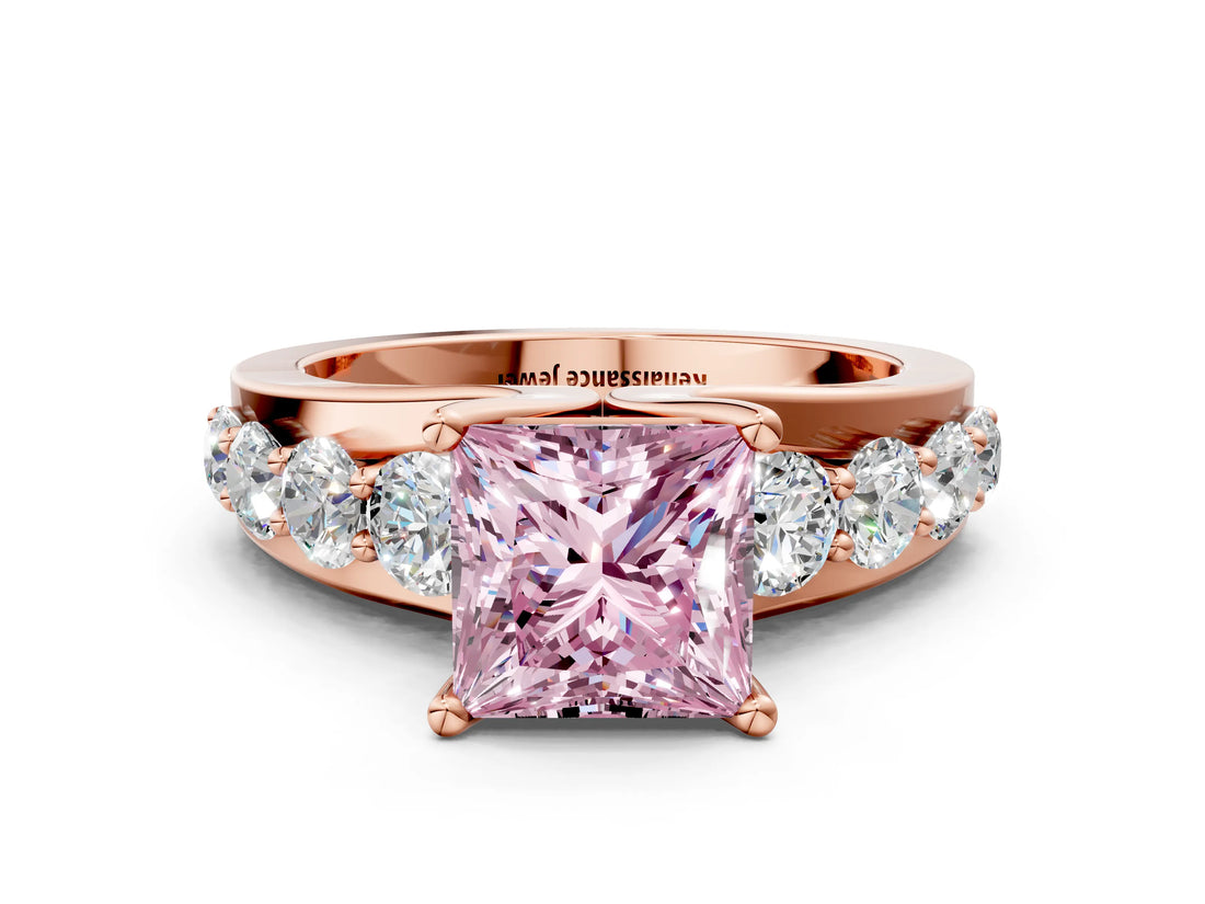 Rose gold Fancy Pink Princess  Brilliant Solitaire with Side Stones on a Pave Band and Four-Prong Setting_24