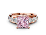 Rose gold Fancy Pink Princess  Brilliant Solitaire with Side Stones on a Pave Band and Four-Prong Setting_29