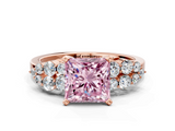 Rose gold Fancy Pink Princess  Cluster Diamond Engagement Ring with Pavé Band and Four-Prong Setting