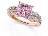 Rose gold Fancy Pink Princess  Cluster Diamond Engagement Ring with Pavé Band and Four-Prong Setting_1