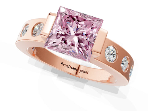 Rose gold Fancy Pink Princess Cut Brilliant Channel-Set Diamond Ring with Bezel Prong Setting_1