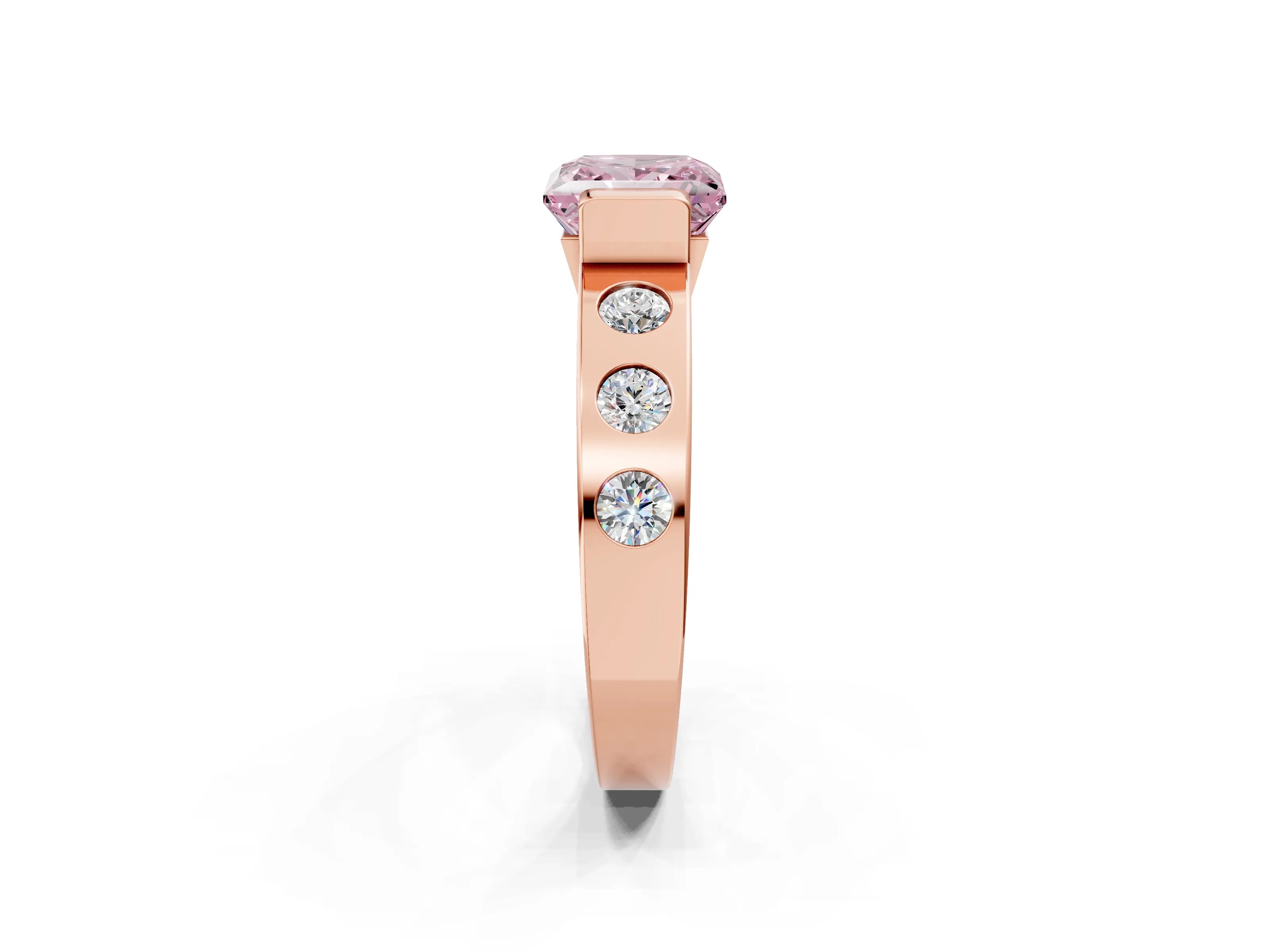 Rose gold Fancy Pink Princess Cut Brilliant Channel-Set Diamond Ring with Bezel Prong Setting_2