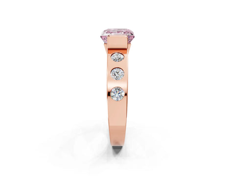 Rose gold Fancy Pink Princess Cut Brilliant Channel-Set Diamond Ring with Bezel Prong Setting_2