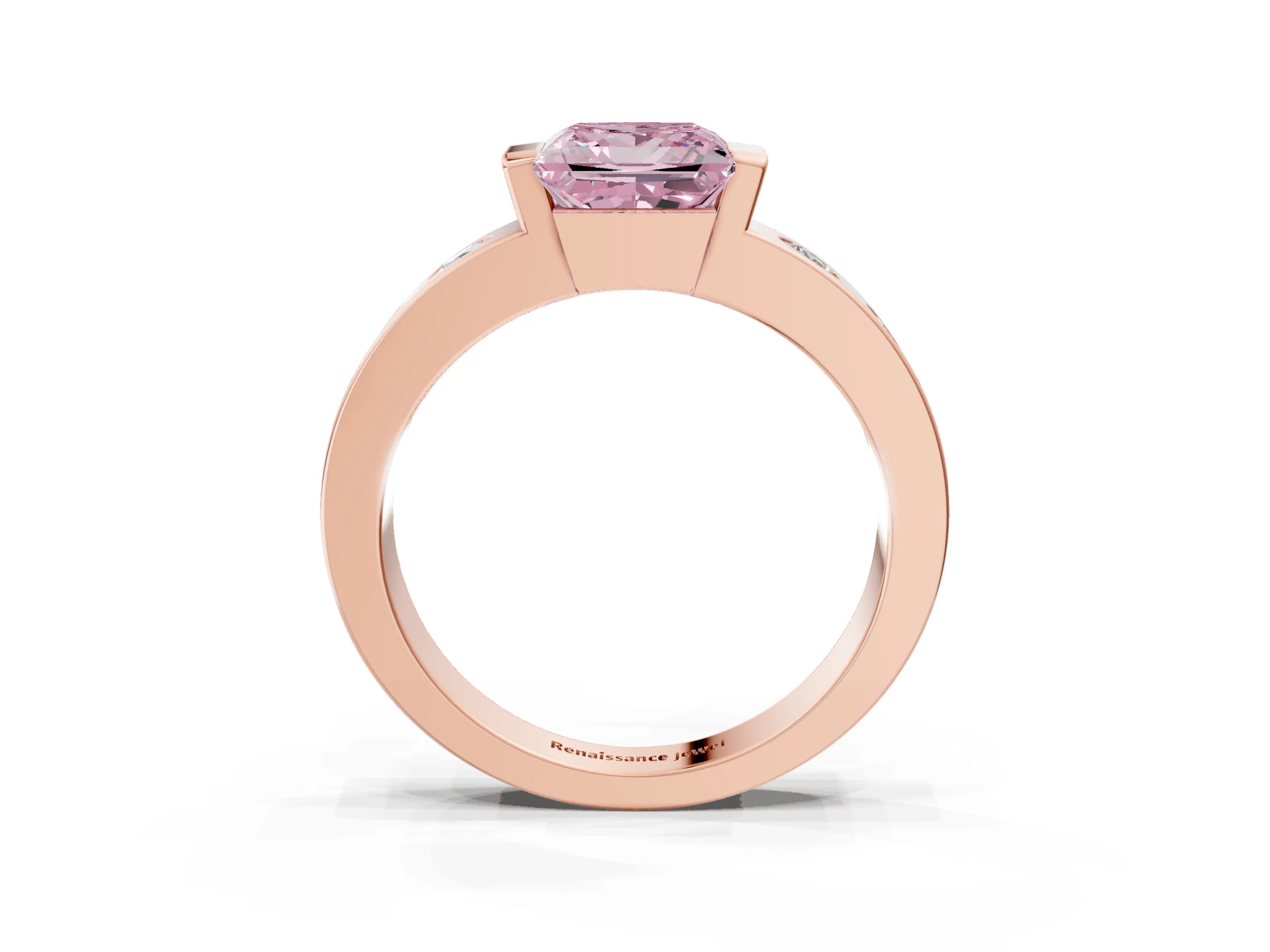 Rose gold Fancy Pink Princess Cut Brilliant Channel-Set Diamond Ring with Bezel Prong Setting_3