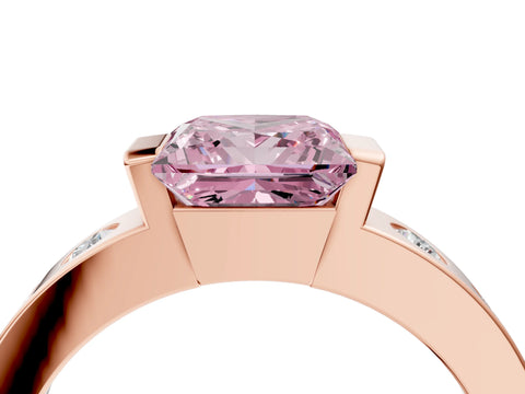 Rose gold Fancy Pink Princess Cut Brilliant Channel-Set Diamond Ring with Bezel Prong Setting_4
