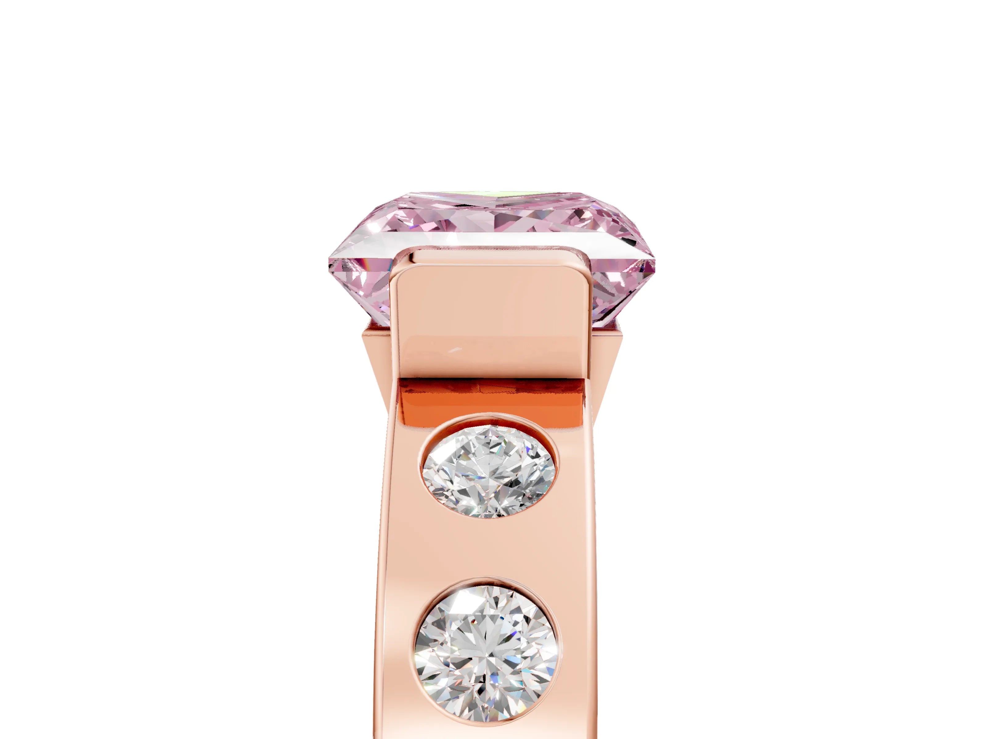 Rose gold Fancy Pink Princess Cut Brilliant Channel-Set Diamond Ring with Bezel Prong Setting_5