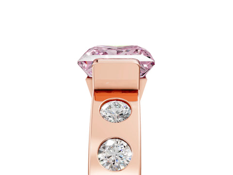 Rose gold Fancy Pink Princess Cut Brilliant Channel-Set Diamond Ring with Bezel Prong Setting_5