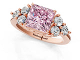 Rose gold Fancy Pink Princess Cut Brilliant Diamond Cluster Accent Solitaire Ring with Prong Setting_1