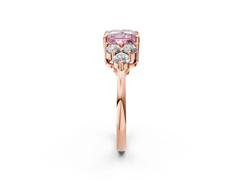 Rose gold Fancy Pink Princess Cut Brilliant Diamond Cluster Accent Solitaire Ring with Prong Setting_2