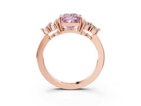 Rose gold Fancy Pink Princess Cut Brilliant Diamond Cluster Accent Solitaire Ring with Prong Setting_3