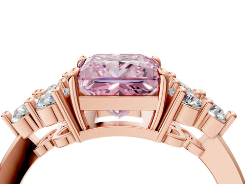 Rose gold Fancy Pink Princess Cut Brilliant Diamond Cluster Accent Solitaire Ring with Prong Setting_4
