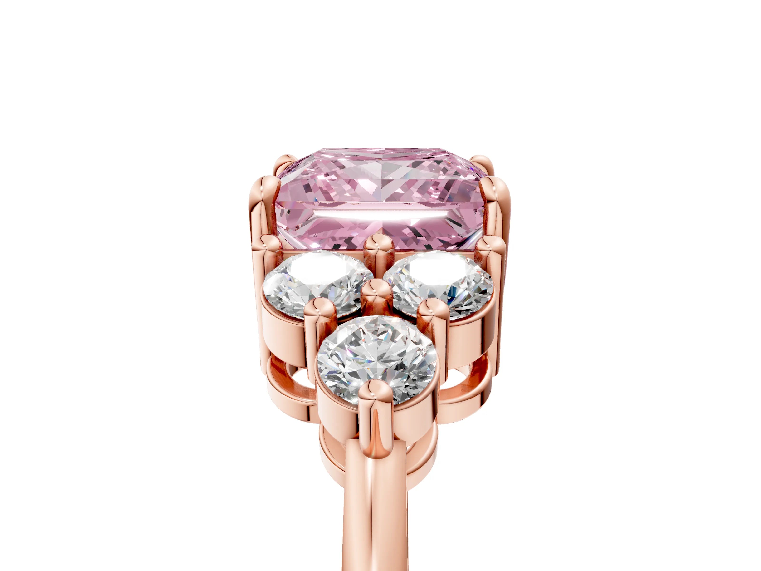 Rose gold Fancy Pink Princess Cut Brilliant Diamond Cluster Accent Solitaire Ring with Prong Setting_5