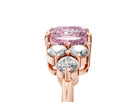 Rose gold Fancy Pink Princess Cut Brilliant Diamond Cluster Accent Solitaire Ring with Prong Setting_5