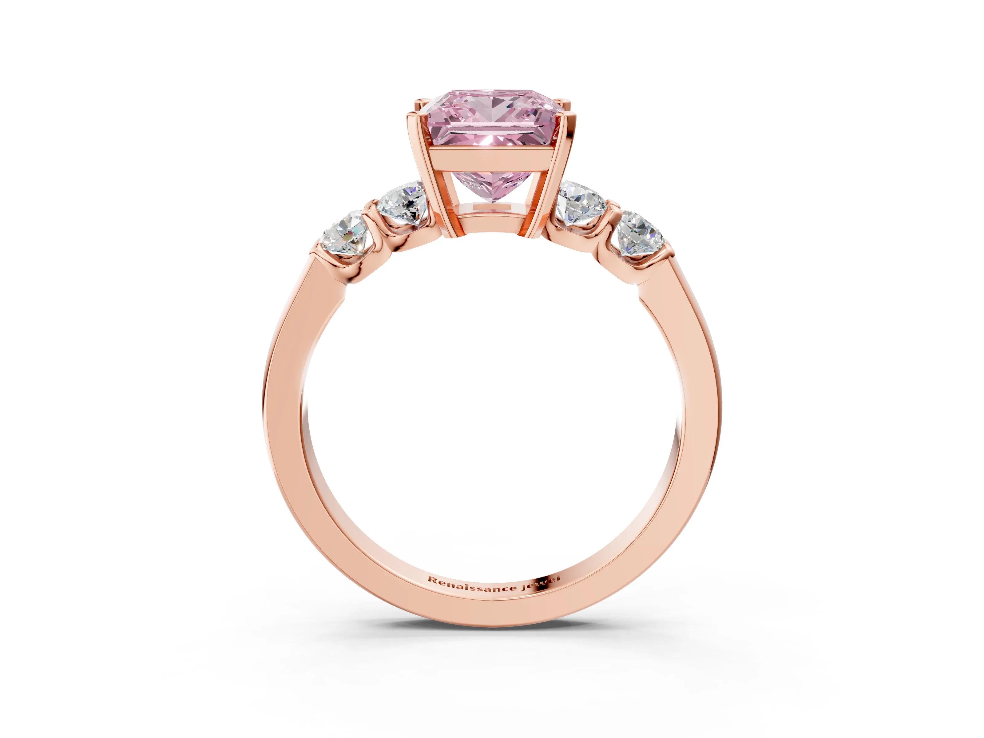Rose gold Fancy Pink Princess Cut Brilliant Diamond Five-Stone Engagement Ring with Prong Setting on a Classic Band_6