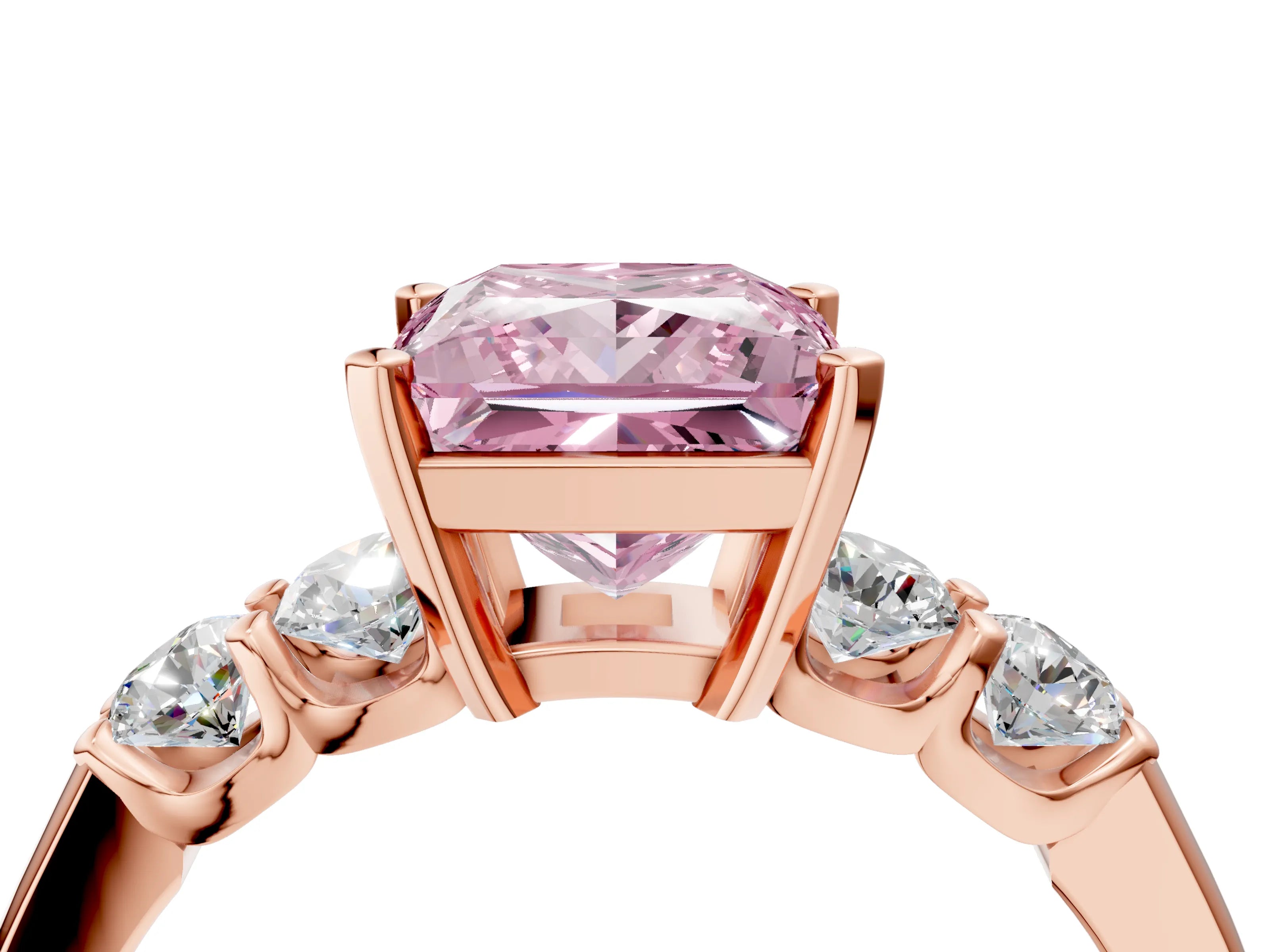 Rose gold Fancy Pink Princess Cut Brilliant Diamond Five-Stone Engagement Ring with Prong Setting on a Classic Band_7