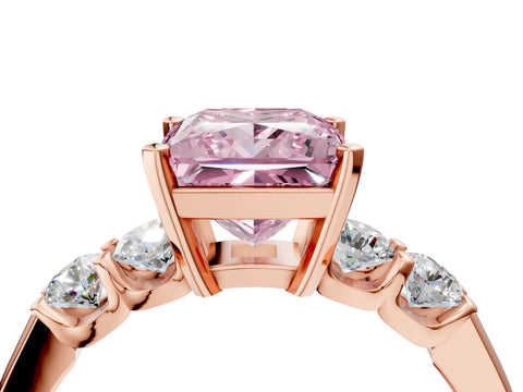 Rose gold Fancy Pink Princess Cut Brilliant Diamond Five-Stone Engagement Ring with Prong Setting on a Classic Band_7