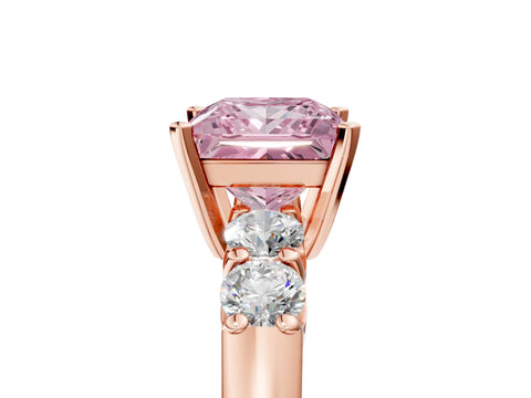 Rose gold Fancy Pink Princess Cut Brilliant Diamond Five-Stone Engagement Ring with Prong Setting on a Classic Band_8