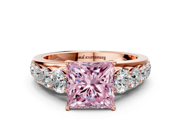Rose gold Fancy Pink Princess Cut Brilliant Diamond Pavé Band with Six-Prong Setting