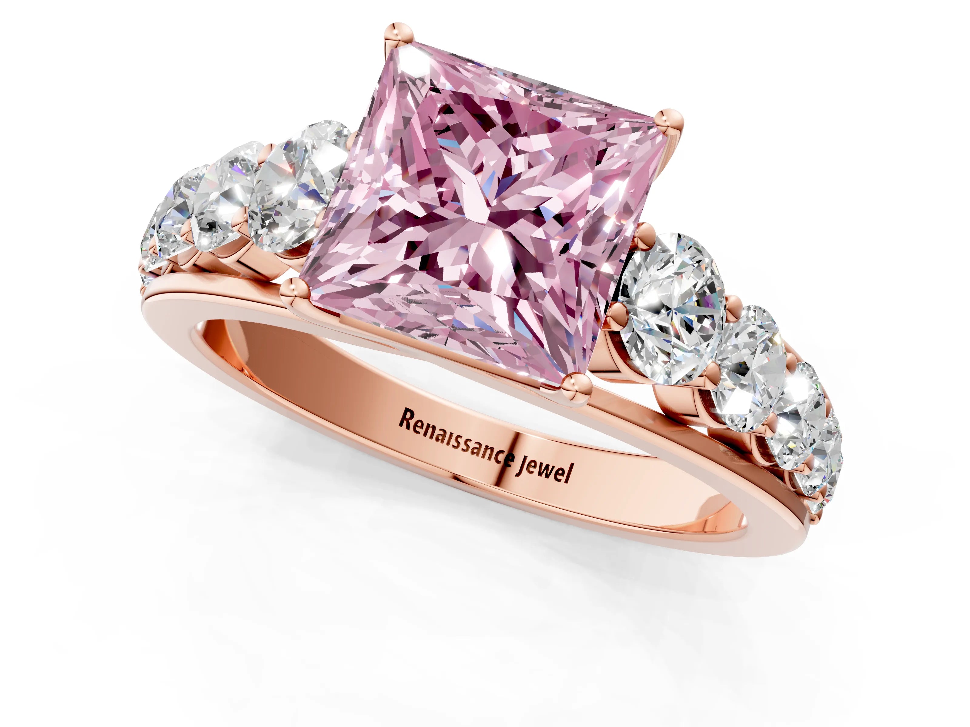 Rose gold Fancy Pink Princess Cut Brilliant Diamond Pavé Band with Six-Prong Setting_1