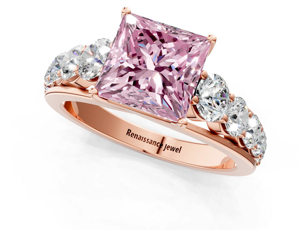 Rose gold Fancy Pink Princess Cut Brilliant Diamond Pavé Band with Six-Prong Setting