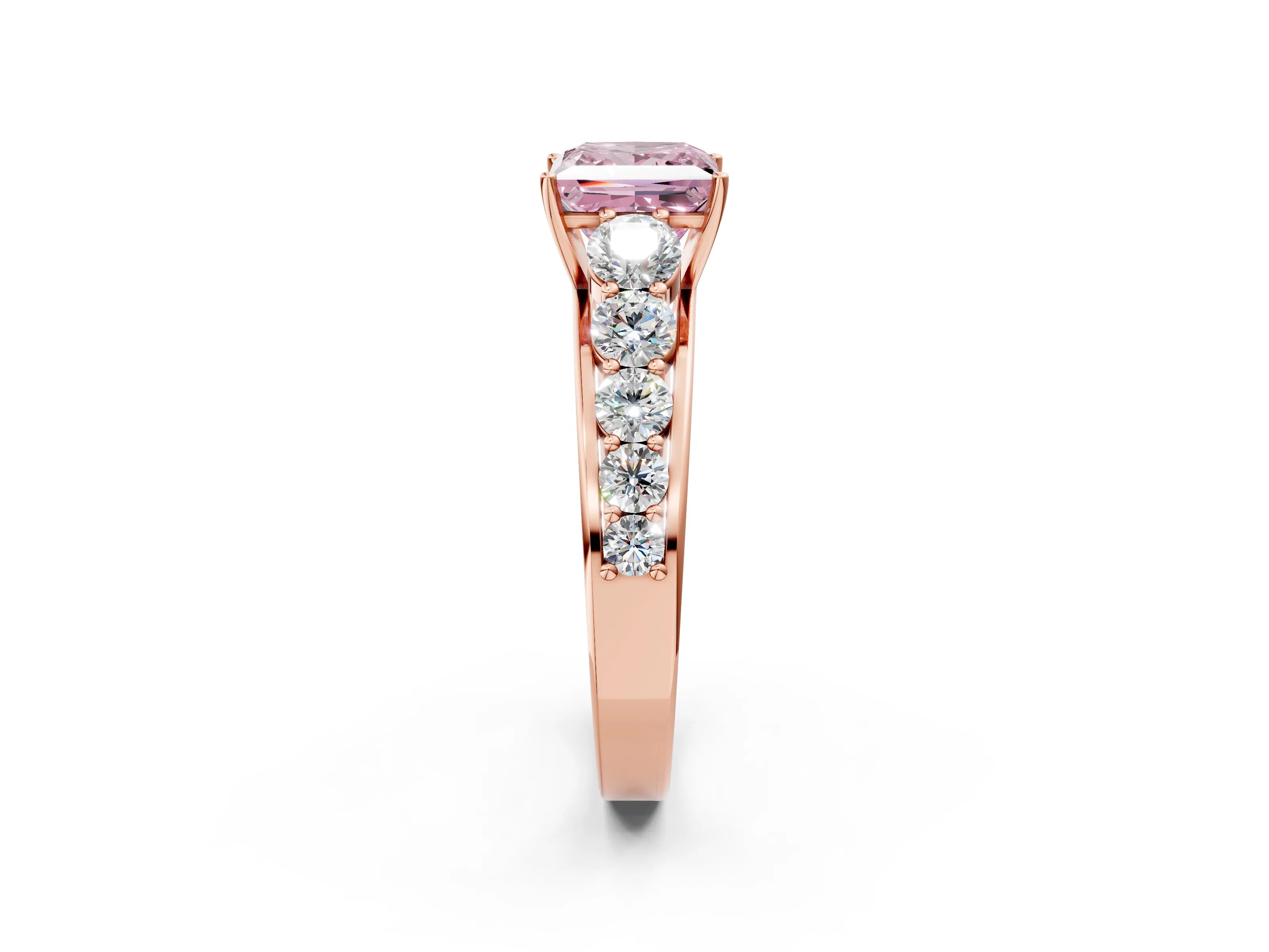 Rose gold Fancy Pink Princess Cut Brilliant Diamond Pavé Band with Six-Prong Setting_2