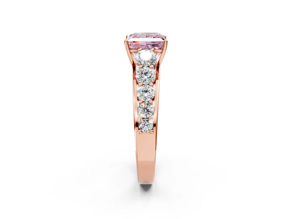 Rose gold Fancy Pink Princess Cut Brilliant Diamond Pavé Band with Six-Prong Setting