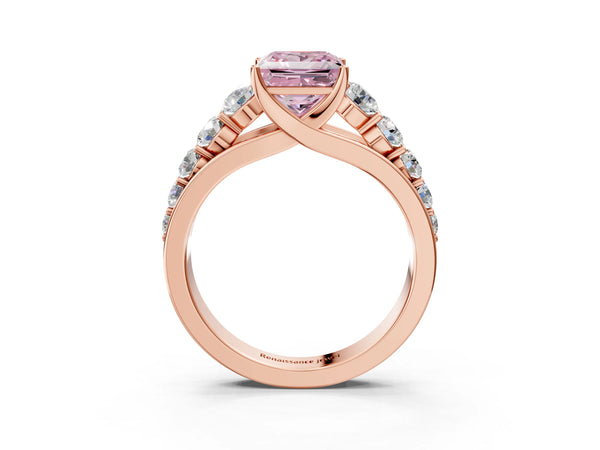 Rose gold Fancy Pink Princess Cut Brilliant Diamond Pavé Band with Six-Prong Setting