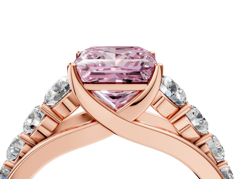 Rose gold Fancy Pink Princess Cut Brilliant Diamond Pavé Band with Six-Prong Setting_4